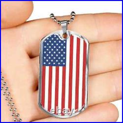 USA American Flag Pendant with 24Chain Necklace 14K White Gold Over Men Enamel