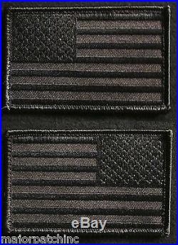 USA American Flag Reverse Left Right Shoulder Covert Black Hook 2 Patch Set