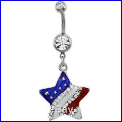 USA American Flag Stars Patriotic 4th of July Independence Day Dangle Belly Ring