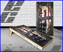 USA American Flag Weathered Wood Cornhole Boards Bean Bag Toss Game