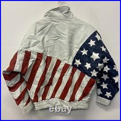 USA American Patriotic Flag Genuine Leather Bomber Jacket Dream Team 1992 Style