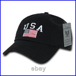 USA Baseball Cap Polo Type Black Relaxed Fit w Patriotic American Flag Ball Hat