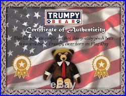 USA GENUINE Trumpy Bear With Hat, Bag, Certificate, & American Flag Blanket NEW