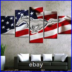 USA Mustang American United States Flag Framed 5 Piece Canvas Wall Art
