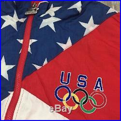 USA OLYMPICS STARTER JACKET Vtg 1996 90s American Red White Blue Flag, LARGE