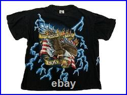 USA Thunder Sportswear T Shirt Vintage USA Lightning Eagle America Flag Size XL