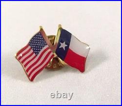 USA and TEXAS Crossed Friendship Flag Lapel Pin MADE IN USA AMERICAN