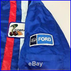 VTG 70s Ford Mustang Cobra Shelby Racing Satin Jacket Size XL Faux Fur Lined USA