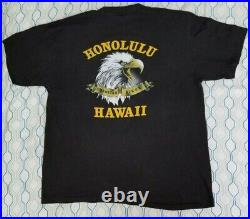 VTG 80s Harley Davidson 3D Emblem Eagle American Flag T Shirt Honolulu Hawaii XL