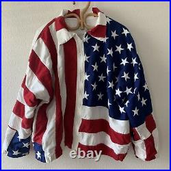 VTG 90s American Flag Baggy Jacket USA Stars & Stripes Street Style XL Hip Hop