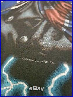 VTG 90s American Thunder Skeleton Cowboy T Shirt Southern Flag USA Rebel Large