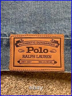 VTG 90s Polo Ralph Lauren Corduroy Collar USA Flag Denim Jean Jacket Size Small