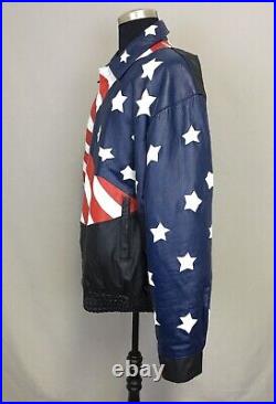 VTG American Flag USA Bald Eagle Embroidered Men's Leather Jacket Coat, Sz. 5X