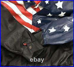 VTG American Flag USA Bald Eagle Embroidered Men's Leather Jacket Coat, Sz. 5X