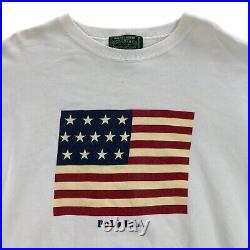 VTG Ralph Lauren Country Men's American Flag USA Sweatshirt White. Large