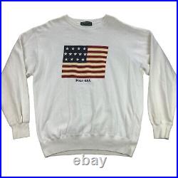 VTG Ralph Lauren Country Men's American Flag USA Sweatshirt White. Large