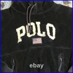 VTG Ralph Lauren Polo Sport Navy POLO Spellout Fleece Pullover Hoodie MEDIUM USA