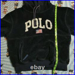 VTG Ralph Lauren Polo Sport Navy POLO Spellout Fleece Pullover Hoodie MEDIUM USA