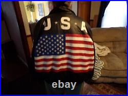 VTG USA AMERICAN FLAG Leather Jacket Marco Bassi 3XL All zippers & snaps work