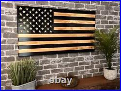 Veteran Made, Military, America WOOD AMERICAN FLAG with Frame, Hand Carved, gift