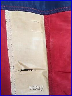 Vintage 1940s 48 Star American Flag USA Antique Embroidered Silk Fringe