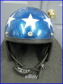 Vintage 1971 Sparkle Metal Flake Motorcycle Helmet American Flag USA LSI-4150