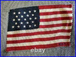 Vintage 1990 Polo Ralph Lauren American Flag USA Gray Knit Sweater SZ XL