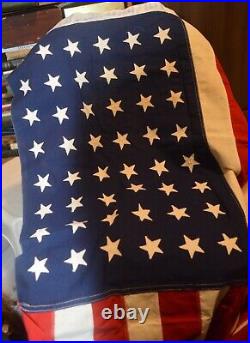 Vintage 48 Sewn Star/Stripe US Flag WW1/WW2 Era American USA Bull Dog Bunting