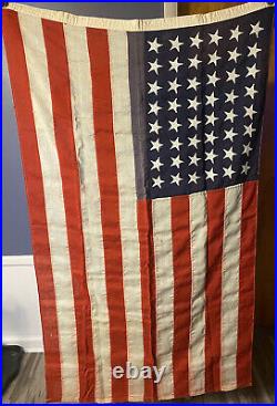 Vintage 48 Star American Flag 60x36 America Red White Blue Rare Linen