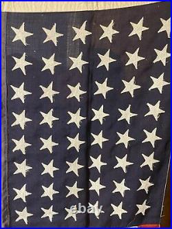 Vintage 48 Star American Flag 60x36 America Red White Blue Rare Linen