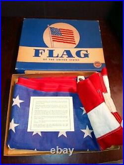 Vintage 48 Star US American Flag 3' x 5' Defiance Bunting 100% Cotton USA withBox