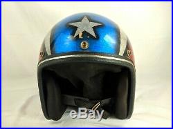 Vintage 70's Nesco Sparkle Metal Flake Motorcycle Helmet American Flag Bolt USA