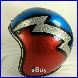 Vintage 70's Nesco Sparkle Metal Flake Motorcycle Helmet American Flag Bolt USA