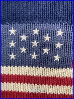 Vintage 80s 90s POLO SPORT Flag Sweater 1/4 Zip USA Ralph Lauren Navy Blue Large