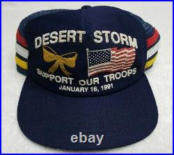 Vintage 80s Desert Storm Support Our Troops USA Flag Bow 3 Three Stripe Trucker