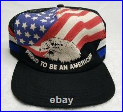 Vintage 80s Proud To Be An American USA Flag Eagle 3 Three Stripe Hat Freedom