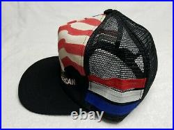 Vintage 80s Proud To Be An American USA Flag Eagle 3 Three Stripe Hat Freedom