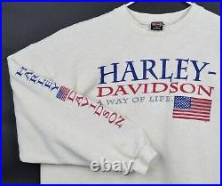 Vintage 90s Harley-Davidson Men's 3XL USA Flag Sleeve Print Crew Neck Sweatshirt