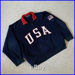Vintage 90s Polo Sport Ralph Lauren USA Flag Fleece Quarter Zip Jacket Medium