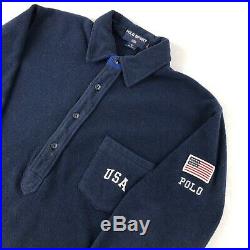 Vintage 90s Polo Sport Ralph Lauren USA Fleece Sweatshirt Shirt 1/2 Button Sz L