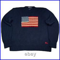 Vintage 90s Ralph Lauren POLO USA Flag Sweater navy sz XXL rare
