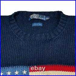 Vintage 90s Ralph Lauren POLO USA Flag Sweater navy sz XXL rare