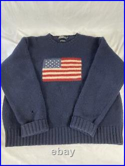 Vintage 90s Ralph Lauren POLO USA Flag Wool Sweater Navy sz XXL Rare