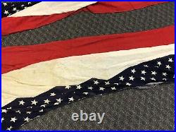 Vintage AMERICAN FLAG BUNTING Cotton Gauze usa linen white blue us banner HUGE
