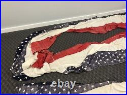 Vintage AMERICAN FLAG BUNTING Cotton Gauze usa linen white blue us banner HUGE