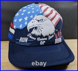 Vintage American Bald Eagle 3 Three Stripe Made in USA Flag Hat Military