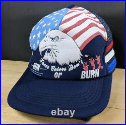 Vintage American Bald Eagle 3 Three Stripe Made in USA Flag Hat Military
