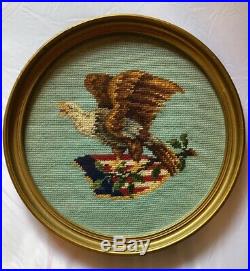 Vintage American Flag Bald EAGLE Framed Hand Crafted NEEDLEPOINT ART USA PATRIOT