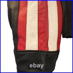 Vintage American Flag USA Leather Biker Bomber Jacket Mens XL Premium Quality