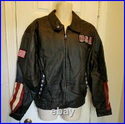 Vintage American Leather L USA American Flag Eagle Leather Jacket Bomber Biker